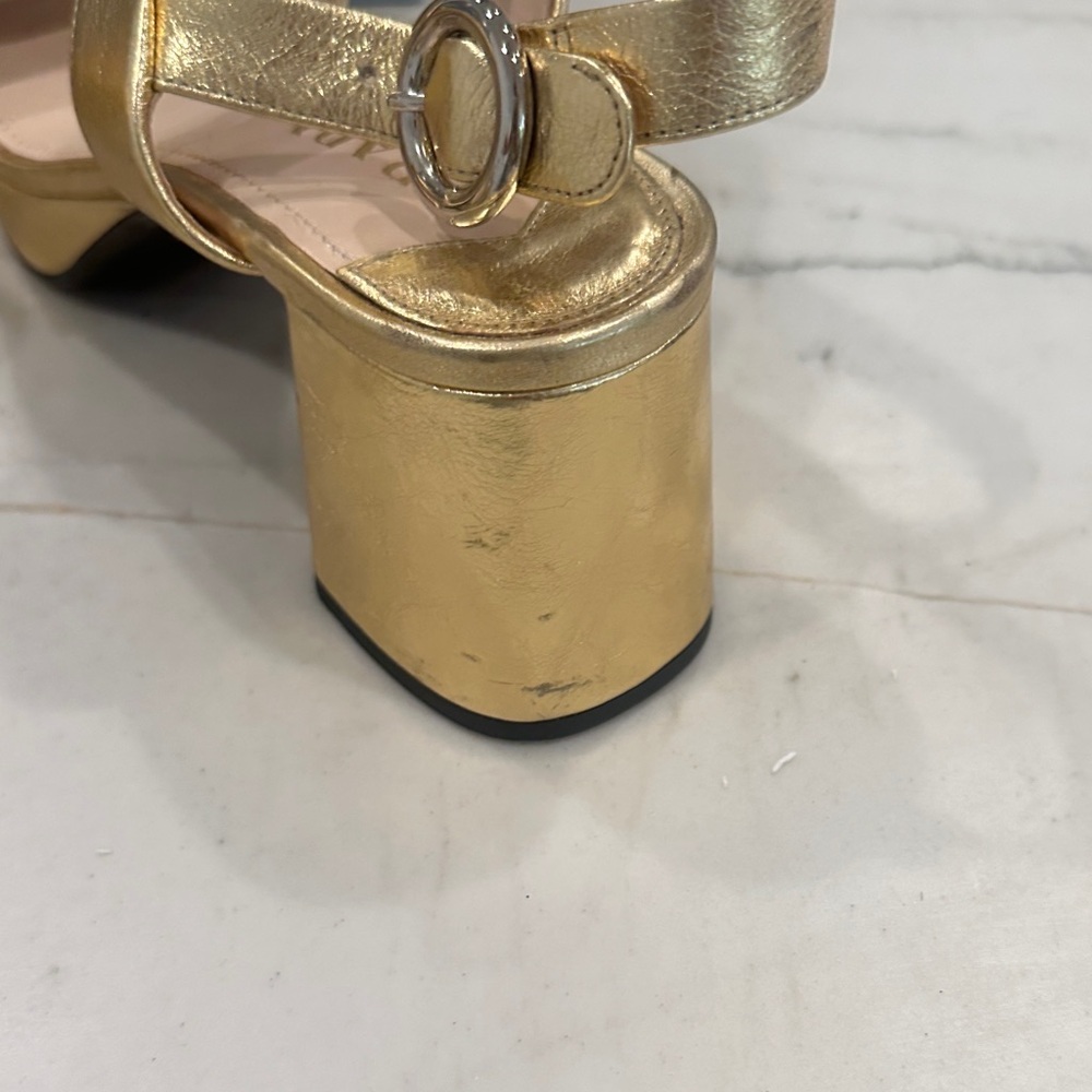 Prada Gold Block Heel Sandals - Picture 7 of 11